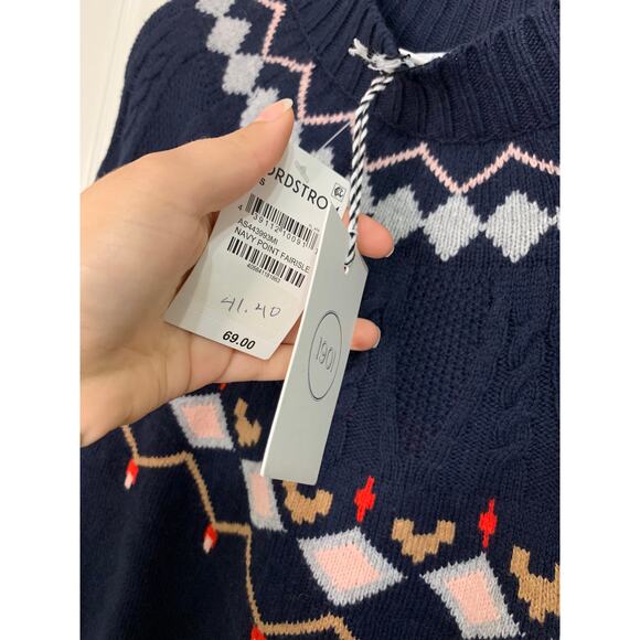 1901 navy point fairisle‎ crew neck sweater size S NWT $69 - Picture 4 of 5